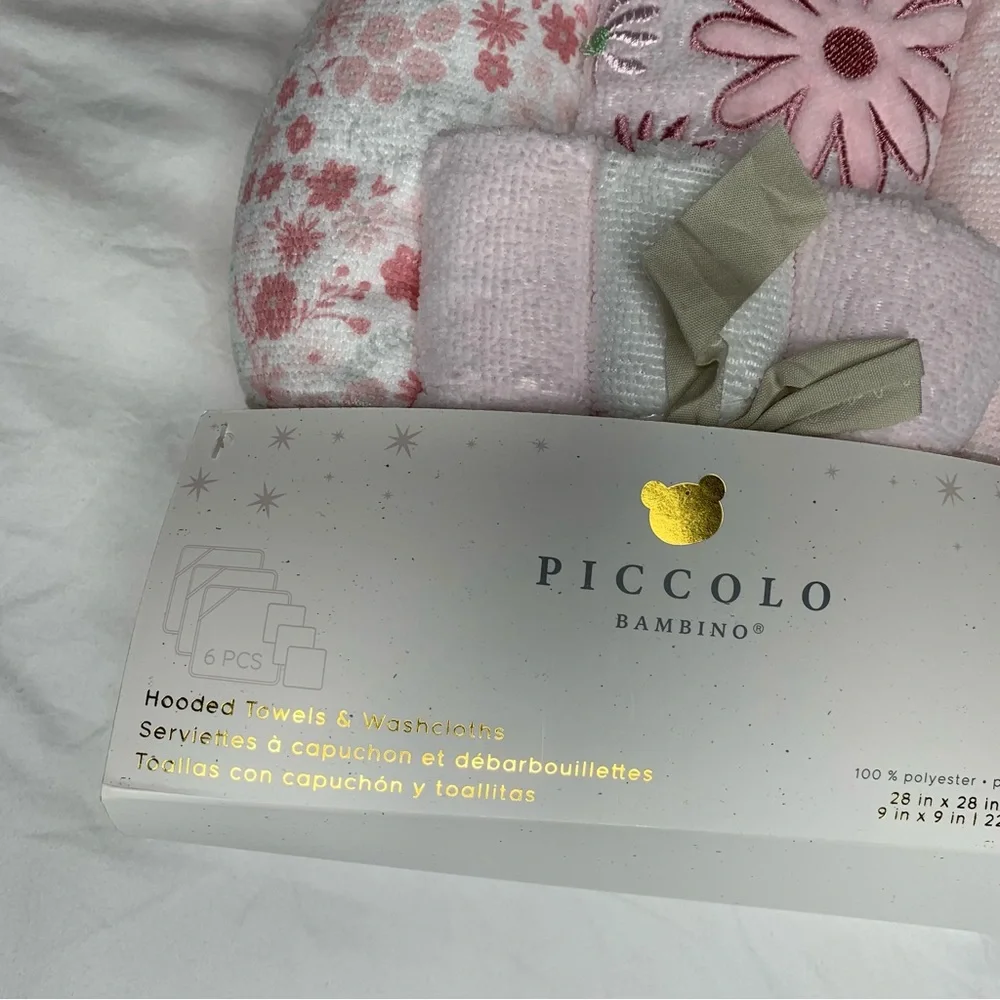 NEW Baby Hooded Towels & Washcloths 6pc Set | Piccolo Bambino